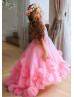 V Neck Pink Tulle Floral Maxi Flower Girl Dress